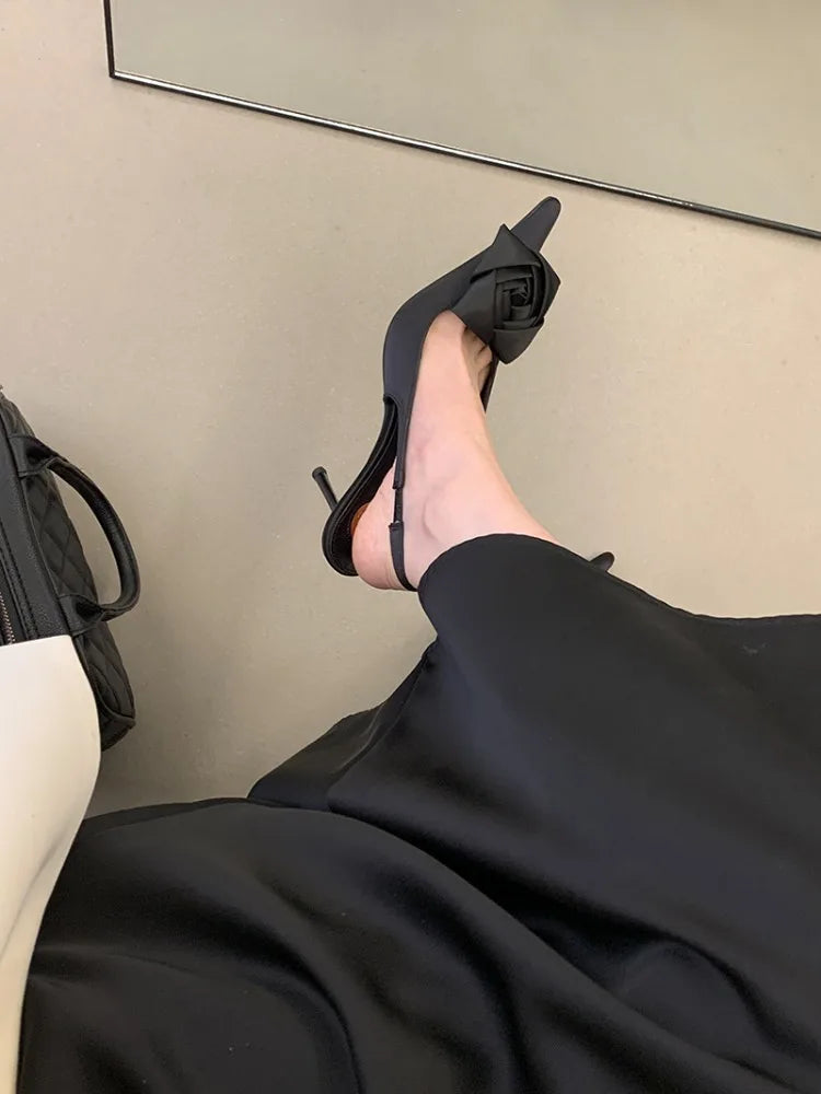 Aneikeh Summer Street Style Elegant Sexy Flower Designer Pointed Toe High Heels Women Shallow Fashion Pumps Banquet Dress Shoes PlatiNum
