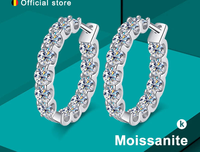 KNOBSPIN 2.6ct D Color Moissanite Earring 925 Sterling Sliver Plated White Gold Hoop Earring for Women Wedding Party Jewelry PlatiNum