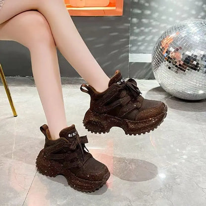 7.5cm Height Increase Autumn and Winter Thick Soled Women's Sports Shoes 2026 New Casual Walking Sneakers Ladies' Dad Shoes