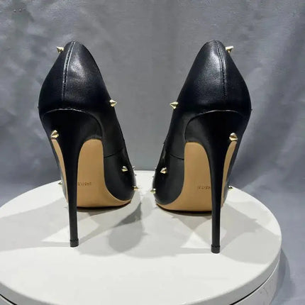 Spike rivetti scarpe da sposa per feste a punta tacchi alti 10cm Sexy bocca superficiale singole scarpe per tutte le stagioni donna taglia grande 35-45 platinumshop