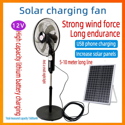 Ventilatore da pavimento ad energia solare 6 - 12 ore di corsa Ventilatore da pavimento portatile regolabile a 3 velocità per porta USB di emergenza oscurante domestica e luce notturna