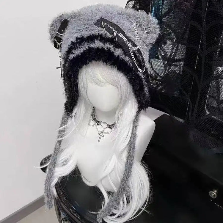 Cute Snow Leopard Ear Warmer for Ladies Chic Outdoor Windproof Ear Protection Hats Fluffy Warm Ear Caps Autumn Winter Head Hat