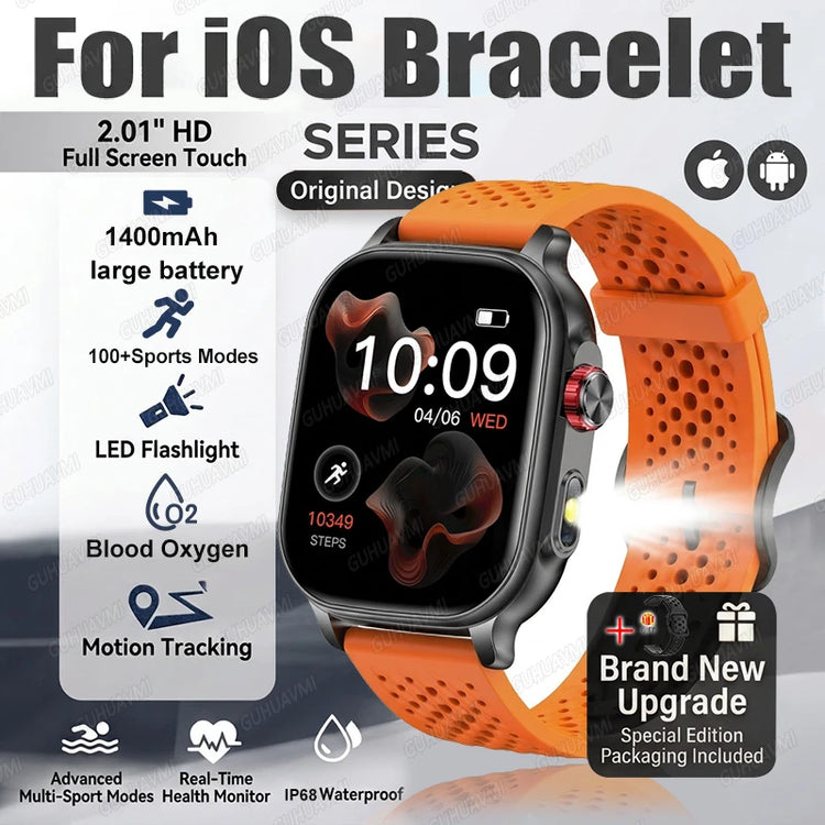 2026New Smart Watch Fitness Clock Men 2.01" AMOLED Screen 1400mAh 130+ Days Battery Life Flashlight Call Waterproof Smartwatches