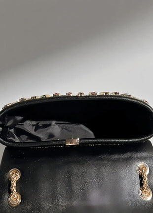 Fashionable Retro Diamond Studded Gold Chain Women's Crossbody Bag Handbag Dinner Bag Underarm Bag Single Shoulder Bag PlatiNum