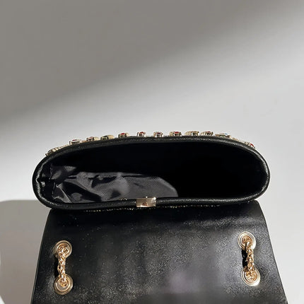 Fashionable Retro Diamond Studded Gold Chain Women's Crossbody Bag Handbag Dinner Bag Underarm Bag Single Shoulder Bag PlatiNum