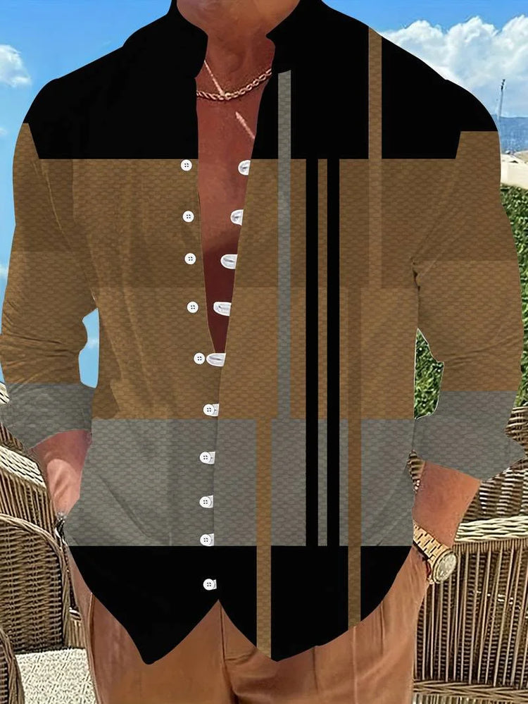 Camicia a maniche lunghe da uomo con motivo a righe Outdoor Street Manica lunga Abbigliamento stampato Top con design a bottoni da strada alla moda