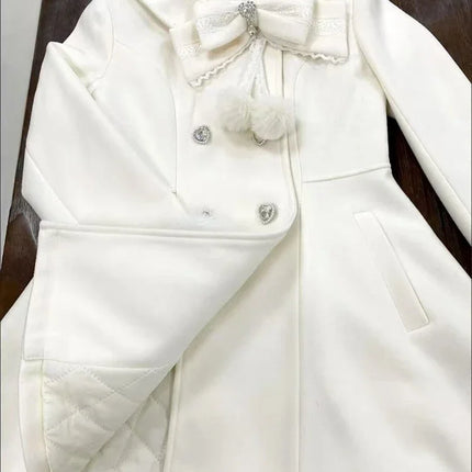 Japanese Autumn Winter Elegant Kawaii Coat Women Faux Fur Collar Long Sleeve Tops Casual Lolita Bow Button Warm Sweet Jacket