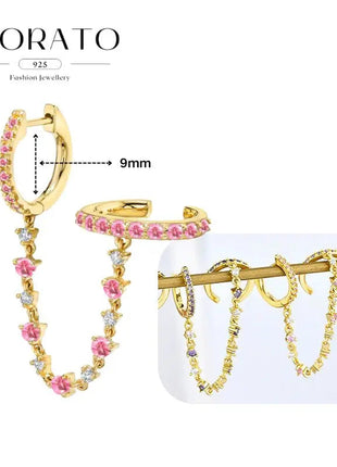 Lussuosa geometria 925 orecchio in argento sterling Ago rosa serie zircone orecchini a cerchio pendenti dolce moda regali di gioielli da sposa platinumshop