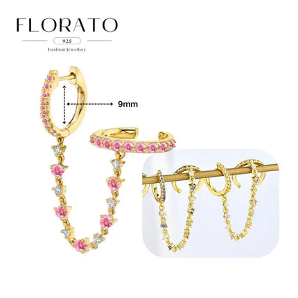 Lussuosa geometria 925 orecchio in argento sterling Ago rosa serie zircone orecchini a cerchio pendenti dolce moda regali di gioielli da sposa platinumshop