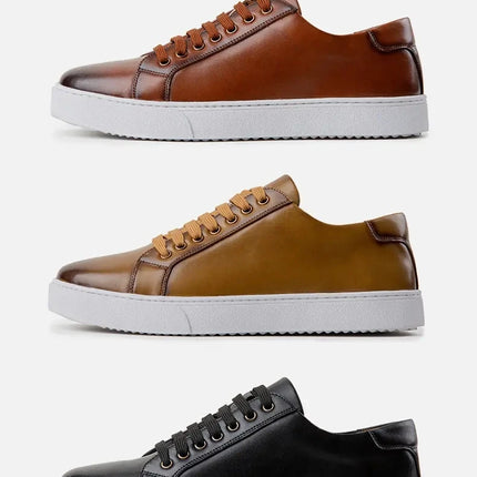 New Men Casual Sports Vulcanized Shoes Comfortable Fashionable Flat Heeled Leather Shoes Outdoor Driving Travel Brand Shoes Men