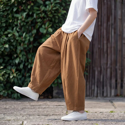 Pantaloni casual da uomo tinta unita primavera estate comodi e alla moda a gamba dritta, pantaloni giapponesi leggeri e sottili Harun a gamba larga