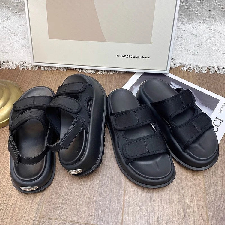 Matsuke Sandali con suola spessa per capispalla estivi da donna 2026 Nuovo stile con gonna Sandali da spiaggia versatili con suola morbida in velcro