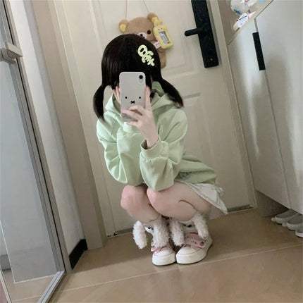 Women Clothing Anime Zip-up Hoodie Jackets Cat Embroidery Cute Outerwear Hooded Casual Fashion Sweatshirts Japanese Cute Tops