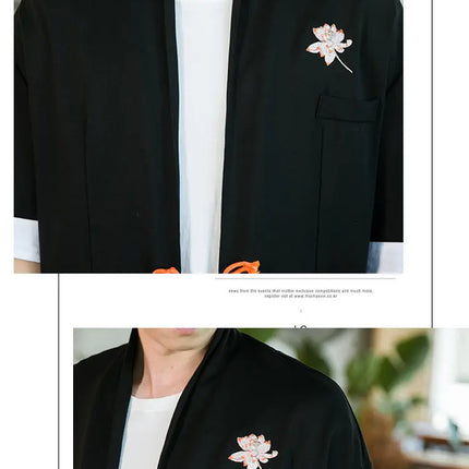 Nuova Camicia Giapponese da Samurai Ricamata in Cotone e Lino da Uomo, Vestibilità Ampia, Stile Retrò Tradizionale, Casual, Traspirante, Confortevole ed Elegante