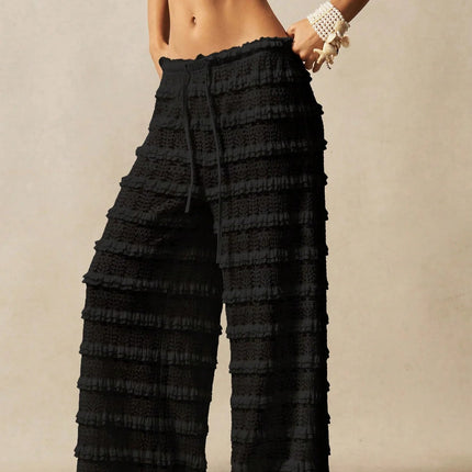 Pantaloni Estivi 2026 Casual Larghi a Gamba Larga in Maglia Tinta Unita da Donna per Vacanze e Spiaggia Stile Semplice Trasparenti platinumshop