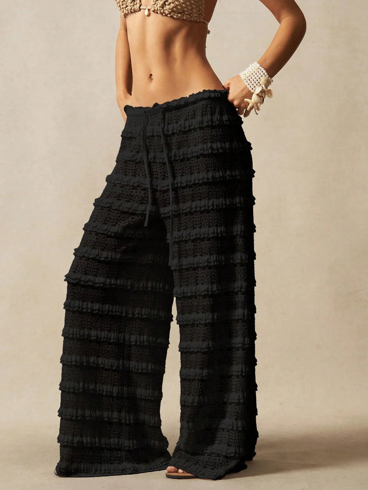 Pantaloni Estivi 2026 Casual Larghi a Gamba Larga in Maglia Tinta Unita da Donna per Vacanze e Spiaggia Stile Semplice Trasparenti platinumshop