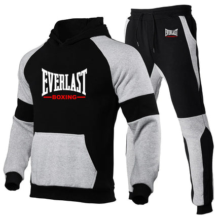 Everlast 2025 Spring Autumn Men's New Hight Quality Hoodies Sweatshirts Cotton Tops+Sweatpants Sports Running Two Pieces Sets PlatiNum