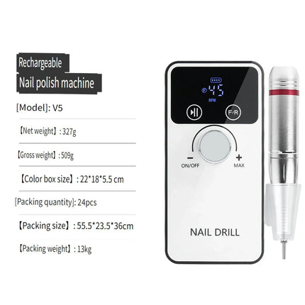 Wireless Portable Rechargeable Electric Nail Polishing Machine New Cordless Nail Surface Polisher Gel Nail Remover Professional Home Salon Manicure Pedicure Care Tool For DIY Nail Art Design