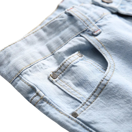 Casual Men's Light Blue Denim Jeans Ripped Straight Leg Slim Fit Non-Elastic Torn Casual Style Chinese Production PlatiNum