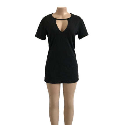 Sexy Summer Dress Deep V Neck Pleated Women Dress Hollow Out Solid Color Hanging Neck White Mini Dress