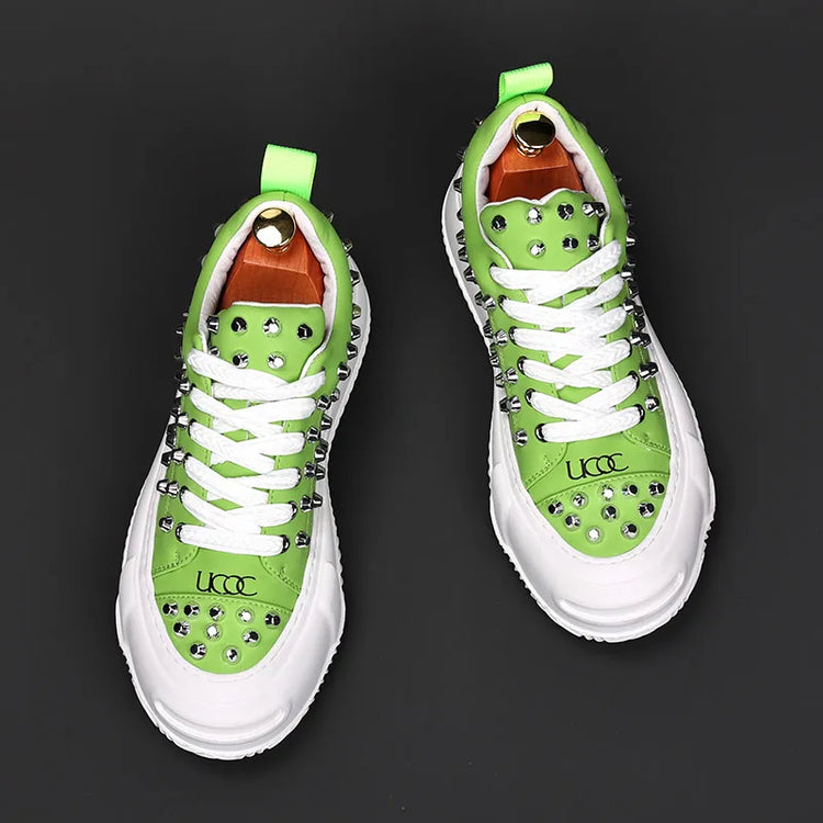 Luxury Designer Men's Punk Rivet Thick Bottom Lace Up Shoes Causal Flats Moccasins Male Rock Hip-hop Walking Sneakers