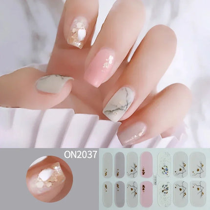 14Tips 3D Flowers Gradient Color Adhesive UV Gel Nail Stickers Fashionable Marble Pattern Nail Wraps DIY Manicure Arts Decals