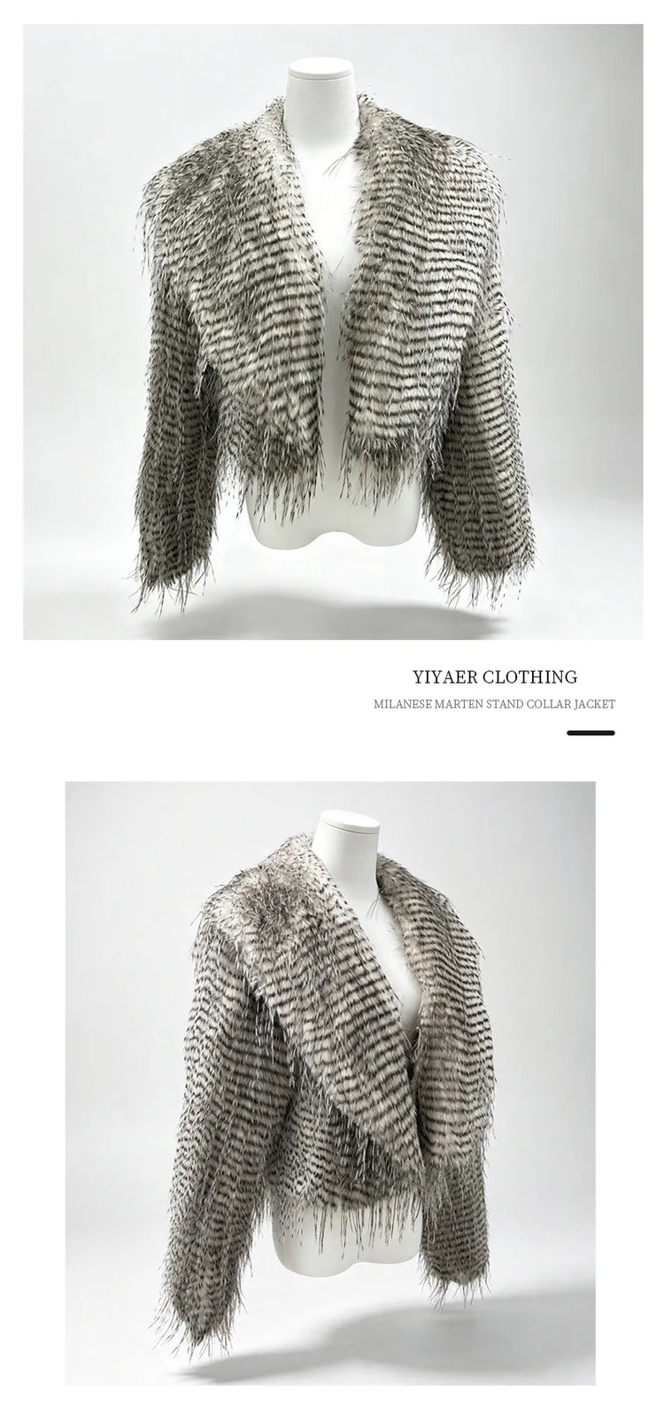 ZADORIN Elegant Big Collar Faux Canary Feathers Fluffy Faux Fur Coat Woman Cropped Fur Jacket Cardigan Winter Clothes Fur Tops