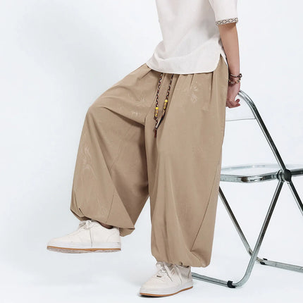 Pantaloni Estivi da Uomo Stile Cinese in Seta Ghiaccio con Motivo Drago Ukiyo-e, Comodi e Trendy, Pantaloni Casual Oversize da Uomo