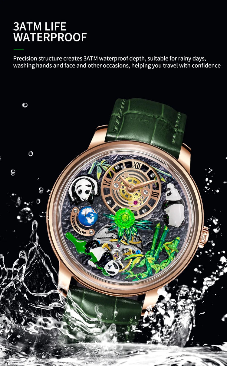 Pindu Luxury and stylish personalized waterproof panda dial fully automatic mechanical men's watch serpentine tourbillon watch