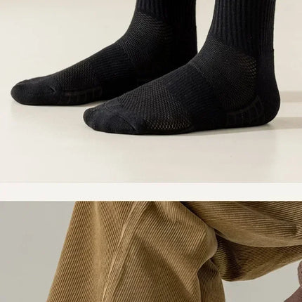 10 paires de chaussettes HLHYX pour homme en coton déodorant, à fond en éponge, mi-mollet, blanches, épaissies, pour le sport et le basket-ball
