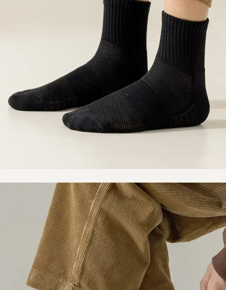 10 paia di calzini HLHYX da uomo in cotone deodorante, con fondo in spugna, a tubo medio, bianchi, i