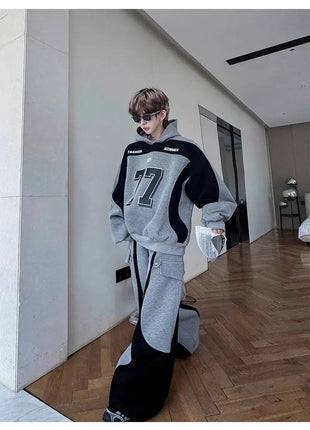 LUZHEN Street Wear Sports Two-piece Sets Men's Fashion Autumn 2025 New Color Contrast Splicing Loose Casual Pants Hoodies JY3686 PlatiNum