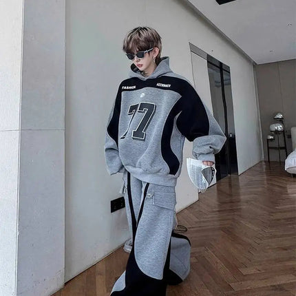 LUZHEN Street Wear Sports Two-piece Sets Men's Fashion Autumn 2025 New Color Contrast Splicing Loose Casual Pants Hoodies JY3686 PlatiNum