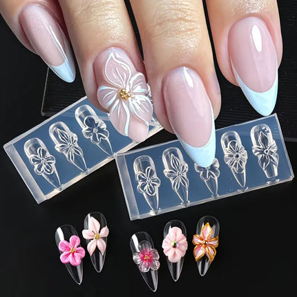 3D Flower Silicone Nail Mold Lily & Hibiscus Petals Carving Template Gel Polish Stencils for Spring Summer Manicure Decor 2027