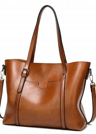 Borsa a Mano in Ecopelle Marrone per Donne – Borsa a Spalla in Ecopelle con Cinturino Regolabile, Tasche con Cerniera, 31x26x11cm