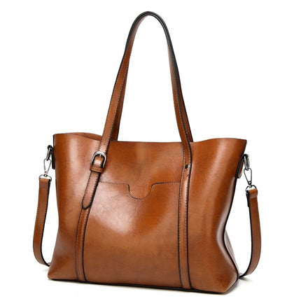 Borsa a Mano in Ecopelle Marrone per Donne – Borsa a Spalla in Ecopelle con Cinturino Regolabile, Tasche con Cerniera, 31x26x11cm