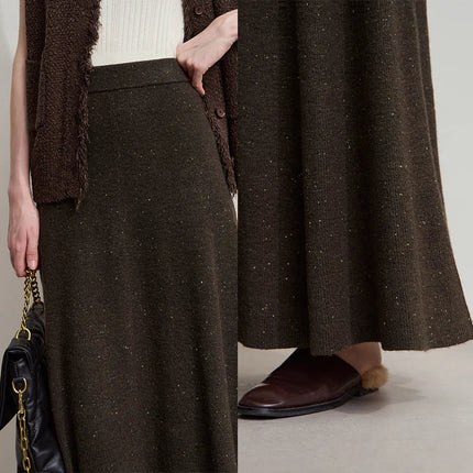 AMII Knitted Skirts For Women 2025 Autumn New Gentle A-line Long Skirt Loose Solid Color Elegant Versatile Woman Clothes12553045 PlatiNum
