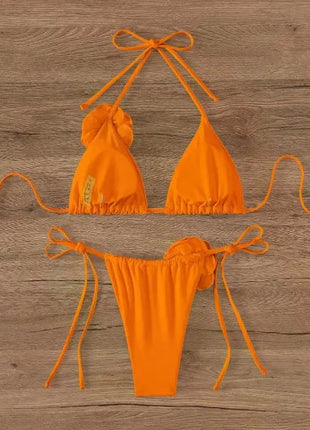 Bikini Sexy con Fiori 3D e Lacci Sulla Schiena, Costume da Bagno Femminile Due Pezzi, Set Bikini, Abbigliamento da Spiaggia, Taglie S-L PlatiNum
