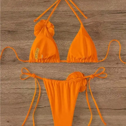 Bikini Sexy con Fiori 3D e Lacci Sulla Schiena, Costume da Bagno Femminile Due Pezzi, Set Bikini, Abbigliamento da Spiaggia, Taglie S-L PlatiNum