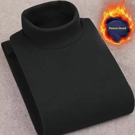 Double-Sided Fleece Long Sleeve T-Shirt Men's Autumn Winter Half High Collar Base Layer Heavyweight Warm Top Base Layer Shirt PlatiNum