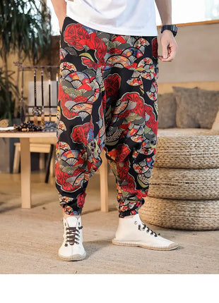 Pantaloni Harem da Uomo 2026 Stile Retrò con Stampa, Pantaloni Jogger Larghi e Comodi con Cavallo Ribassato, Stile Nepal Oversize, Pantaloni Casual da Uomo con Cavallo Ribassato