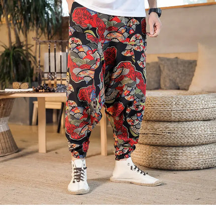 Pantaloni Harem da Uomo 2026 Stile Retrò con Stampa, Pantaloni Jogger Larghi e Comodi con Cavallo Ribassato, Stile Nepal Oversize, Pantaloni Casual da Uomo con Cavallo Ribassato