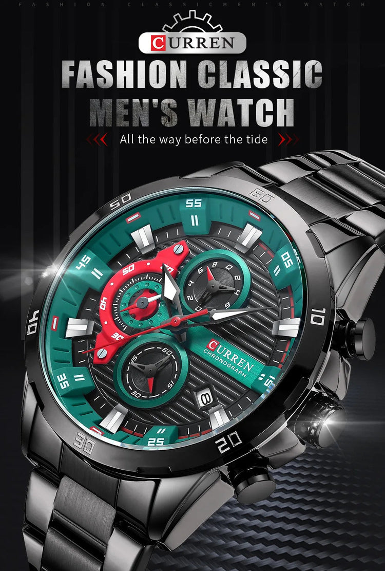 CURREN 8402 Orologio da uomo in acciaio inossidabile Moda creativa Quadrante luminoso con cronografo Orologio da uomo di lusso per il tempo libero reloj hombre platinumshop