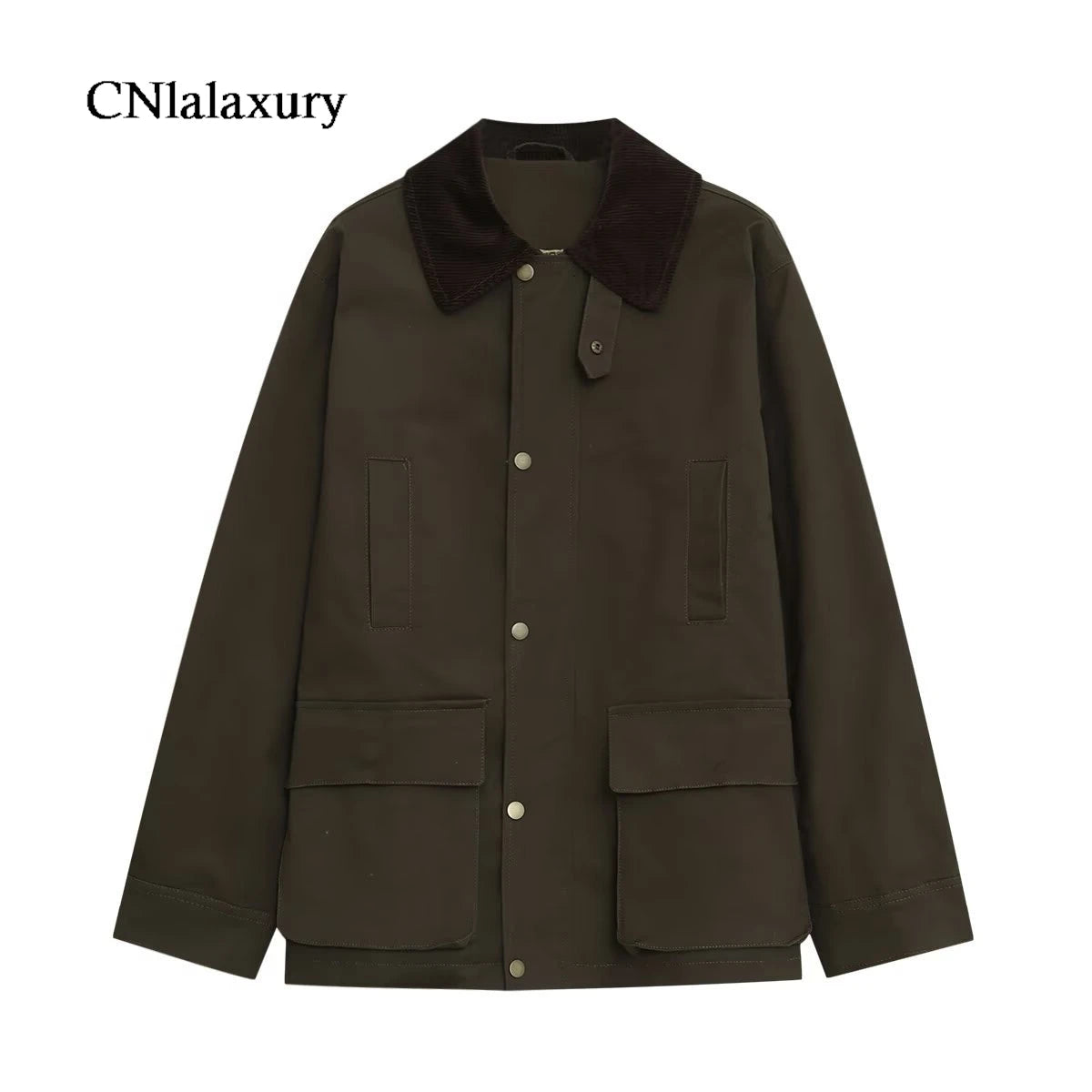 CNlalaxury Women 2025 Autumn New Fashion Contrast Collar Long Sleeve Jacket Casual Warm Coat High Street Outerwear Mujer