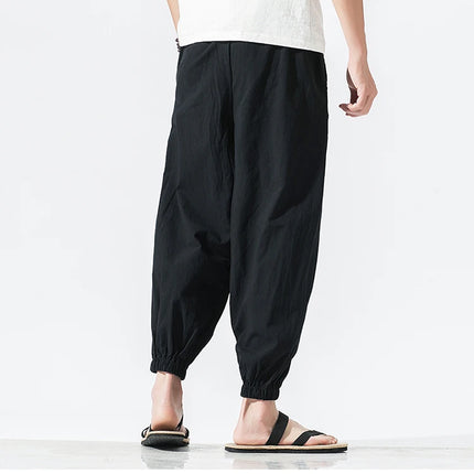 Kimono da uomo in cotone e lino costume da samurai giapponese Ukiyo-e cintura con stampa pantaloni stile harem retrò pantaloni larghi da uomo Hip Hop Harajuku Haori