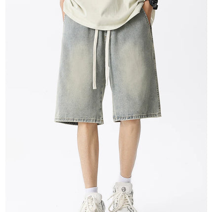 Pantaloncini di jeans casual da uomo elastico in vita dritto comodo azzurro morbido pantaloni corti larghi Bermuda larghi jeans maschili