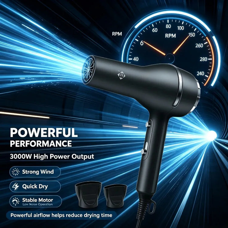 Professional 3000W Hair Dryer AC100-240V Constant Temperature Cold Air Blow Dryer With 2 Concentrator Nozzles Salon Home Hair Styling Tool