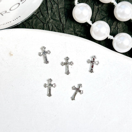 30PCS Multiple Style Shiny Alloy Cross Nail Art Charms 3D Retro Creative Heart Cross Nail Decorations for DIY Y2K Nails Designs