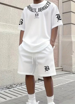 2026 Primavera/Estate Nuovo Top a maniche corte da uomo semplice e casual e pantaloncini casual, set primavera/estate da uomo casual da strada 2 pezzi platinumshop