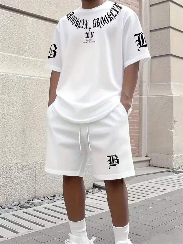 2026 Primavera/Estate Nuovo Top a maniche corte da uomo semplice e casual e pantaloncini casual, set primavera/estate da uomo casual da strada 2 pezzi platinumshop